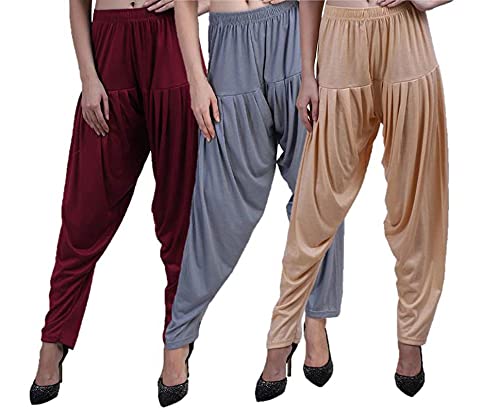 Image of CASUALS Women's Regular Fit Viscose Drawstring Patiala Harem Pants Combo Pack 3