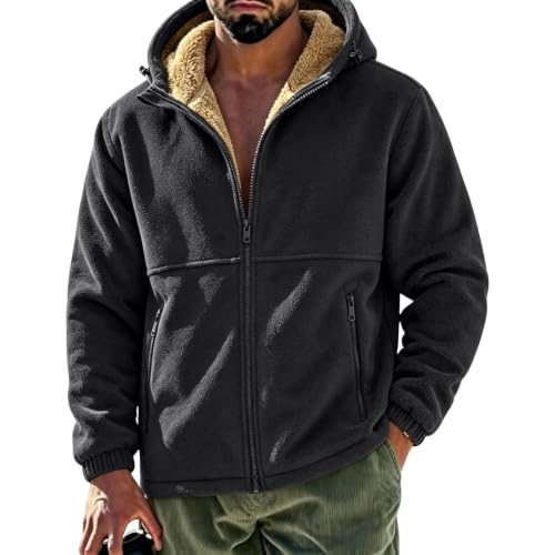 Men's Hooded Jacket for Winter, Thick Warm Casual Full Zip Coat