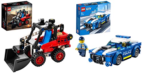 Image of LEGO City Police Car 60312 Building Kit+Technic Skid Steer Loader Toy-(Set of 2Toys)