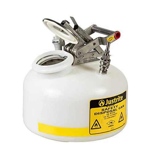 Image of Justrite PP12752 Centura Disposal Polyethylene Prefabricated Quick-Disconnect Safety Can with Polypropylene Fitting, 2 Gallon Capacity