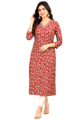 Image of Women's Pure Cotton Regular Fit Floral Printed A-Line Kurta