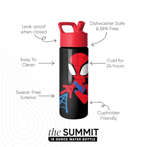 Image of Simple Modern Marvel Spider Man Kids Water Bottle with Straw Lid | 18oz Insulated Stainless Steel Kids Tumbler & Spill Proof Toddler Cup for School, Girls, Boys | Summit | Spidey Kid