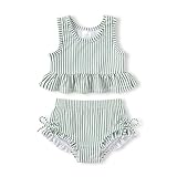 HAPPYMA Baby Swimsuit Toddler Girl Bathing Suit Summer Stripe Bikini Set Beach Two Piece Swim Wear (Green, 3-4T)