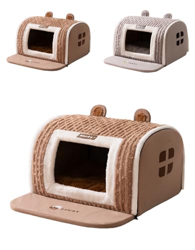 SJGEIDM猫 ベッド ドーム 冬 暖かい 大型 可愛い 洗える 犬小屋 室内 小型犬 中型犬 洗濯可能 かわいい 中型犬掃除が楽 ハウス かわいい ペット 犬 猫 おしゃれ ハウス 暖かい ペット (ロミブラウン,S:35×30×30cm(体重5斤以内