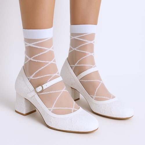 4 Pairs Sheer Socks Women, Summer Checkered Dot Striped Plaid Ankle Sheer Socks, No-Pilling Silk Breathable Transparent See-Through Sockings 7