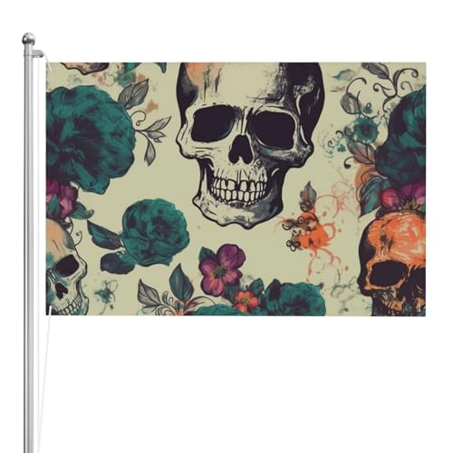 Drapeau tête de mort et fleur 1,2x1,8 m double face pour mur