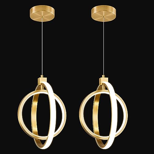 Image of Modern LED Chandelier Gold Ring Pendant Light Fixtures 4000K Dimmable Height Adjustable Pendant Lighting for Dining Room Kitchen Island Bedroom Living Room Foyer(2-Pack)