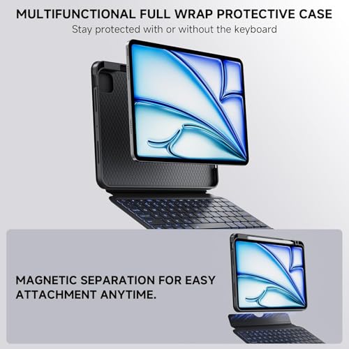 Image of Keyboard Case for iPad Air 11-inch (M3 /M2, 2025 /2024), iPad Air 5 /4 Gen & iPad Pro 11-inch with Multi-Touch Trackpad, 360 Rotating Kickstand, Portrait & Raised Modes, Detachable Cover - Black