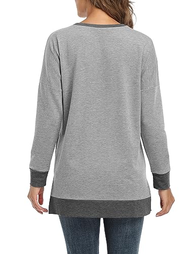 BETTE BOUTIK Women's Drop Long Sleeve Sweatshirts Casual Crewneck Tunic Tops Sweartshirts With Side Slits S-3XL