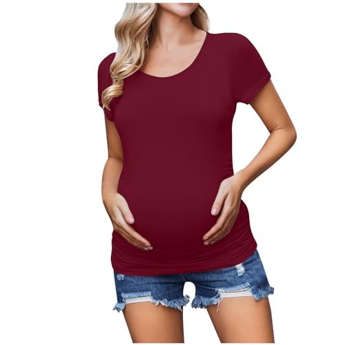 Premamá Camiseta de Manga Corta Lactancia Materna Mujer Moda Casual Color sólido Camisa Verano Cuello Redondo Tops Elegante Slim Fit Cómodo T-Shirt Basic tee Blusa