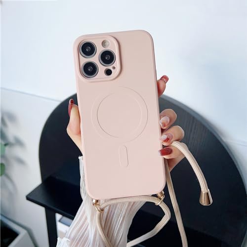 Étui silicone iPhone 14 Pro antichoc rose avec cordon pour ne plus jamais faire tomber son téléphone