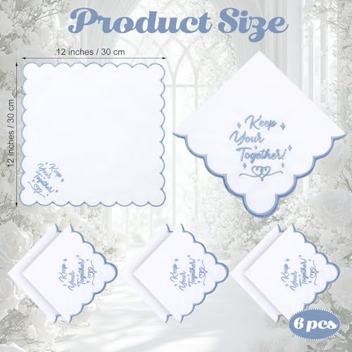 Image of Tioncy 6 Pcs Wedding Handkerchiefs 12 Inch Bride Embroidered Handkerchiefs Something Blue Cotton Hankies Gifts for Wedding