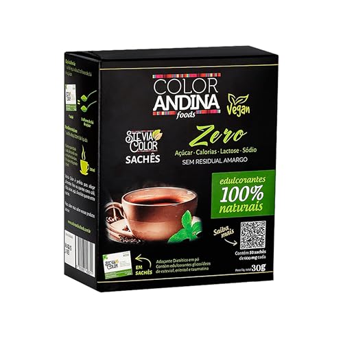 Adoçante dietético em pó | Color Andina | display com 50 sachês de 800 mg