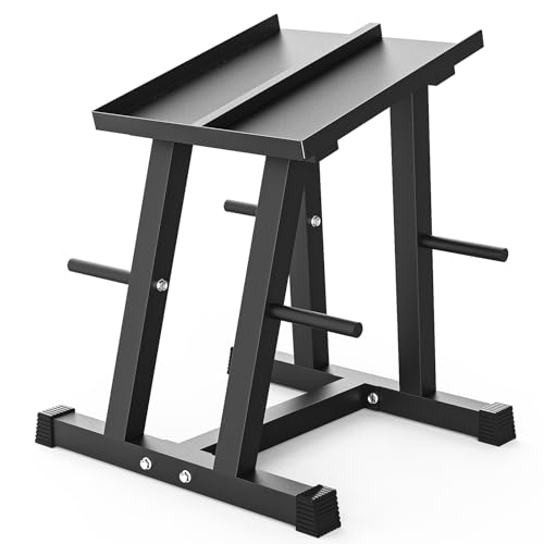 PAPABABE Adjustable Dumbbell Stand with 1 inch Plate Tree, Heavy-Duty Dumbbell Column Rack with 500LB Capacity - Compact Space-Saving Design, Anti-Tip Base & Ergonomic Height for Home Gym Organization