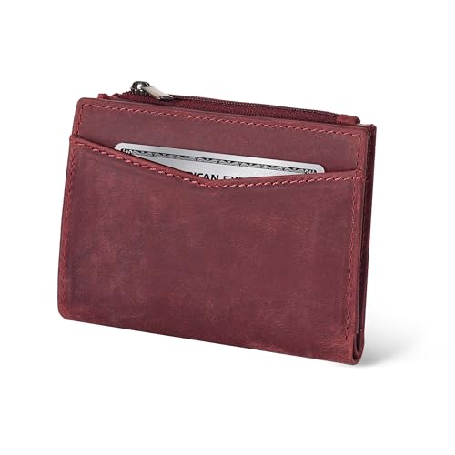Image of Oak Leathers Leather Wallet For Women - Small RFID Coin Purse Credit Card & ID Holder for Ladies, Gift for Women's, Bifold Wallets (Crazy Horse Red)