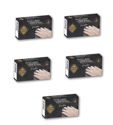 Filetes de Melva Canutera de Andalucía en Aceite de Oliva - Pack de 5 Latas x 120g - USISA - Conserva de Pescado