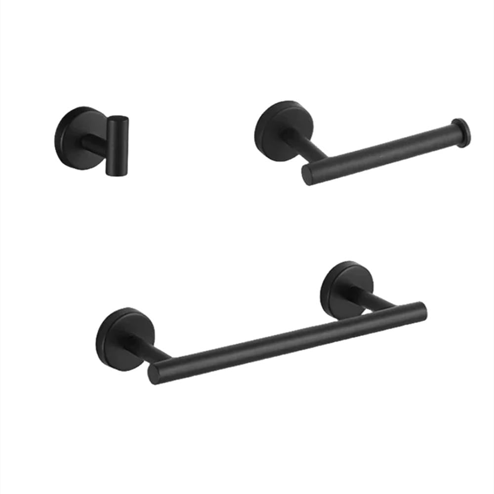 LCANALLYMS Wall hooks, Coat Hook Bathroom Hooks Wall Mount Matte Black Hardware Set Stainless Steel Towel Bar Ring Paper Holder Bath Accessories(Black 3pcs Set B)