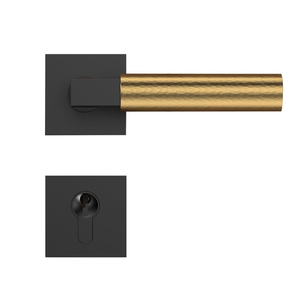 MOBYGKFY Brass Indoor Vintage Hammered Door Lock Bedroom Split Handle Mute Magnetic Wooden
