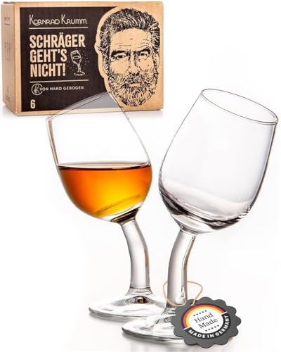 Kornrad Krumm | Schnapsgläser-Set mit Stiel (6 Stück), 4cl, Handgebogen in DE | Lustige Shot-Gläser für Männer & Frauen | witzige Geschenk-Idee für Weihnachten, Geburtstag, Hochzeit