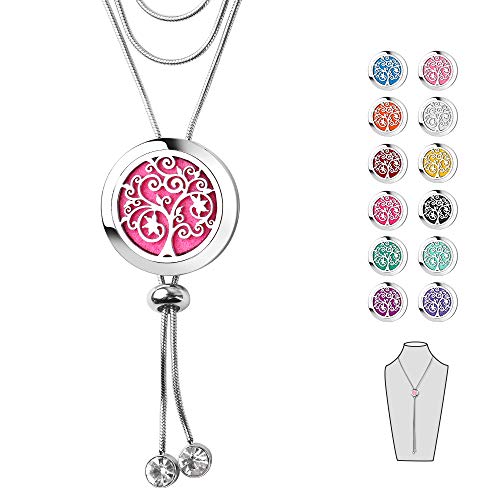 ttstar Aromatherapy Essential Oil Diffuser Necklace 316L Stainless Steel Sliding Clasp Ring Adjustable Aromatherapy Locket Pendant Diffusing Necklaces Gifts for Mother Daughter Girlfriend
