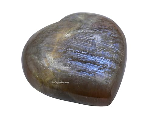 Image of Crystal Heaven Certified Sun Moonstone Heart Palm Pebbles Stones For Anxiety Stress Relief Massage - Aaa Grade Original Healing Gemstone Agate Heart Palm Stone For Yoga Meditation Spiritual
