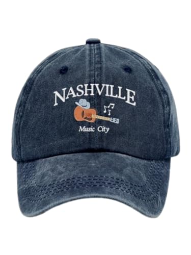 Nashville Music City Hat Nashville Tennessee Music City Cap Unisex Guitar Graphic Adjustable Baseball Cap Hat Navy Blue