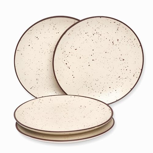 Image of Freakway Cream Ribbed Stoneware Dinner Plates 10.6 Inch Set of 4 Pcs Ceramic Plates for Dinner | Microwave & Dishwasher Safe | Off White