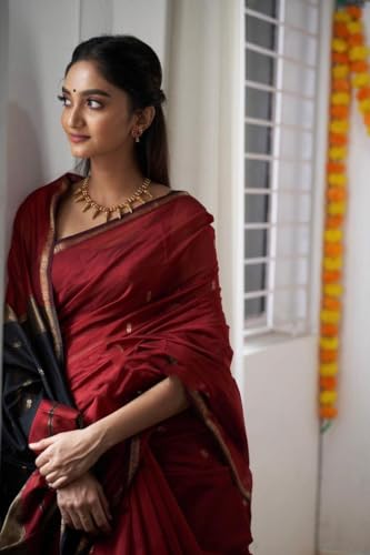 Image of Flosive inchBridal Special Red Banarasi Silk Saree with Rich Golden Zari Work and Unstitched Blouse Piece inch