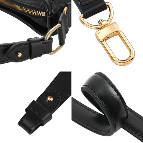 Image of Genuine Vachetta Leather Shoulder Bag Strap Replacement for Graceful Handbag(BLACK-Length:25.6in)
