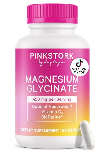 Pink Stork Magnesium Glycinate with Vitamin D - Magnesium Supplement for Women to Support Natural Calm, Mood, and Sleep - Hormone Balance for Women - 60 Capsules, 1 Month Supply