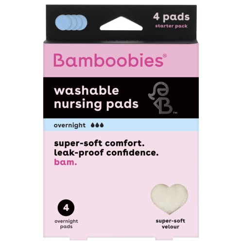 Bamboobies Reusable & Washable, Ultra-Absorbent Overnight Nursing Pads For Breastfeeding, Super Soft Rayon Made From Bamboo, Milk Proof Liner, Natural, 2.4 Oz, 4 Count #TOP5