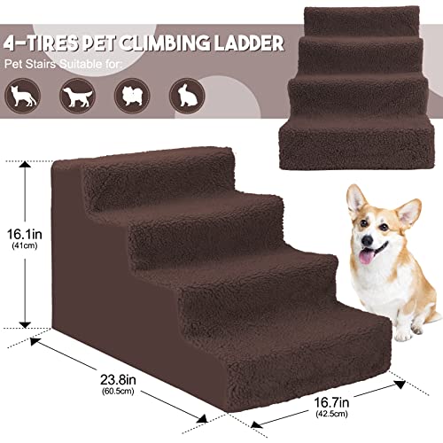 Kphico 4 Tiers Dog Steps, Widened Plastic Pet Stairs With Removable Cover, Non-Slip Dog Ramp Stairs For Couch, Sofa And High Bed Climbing - Send 1 Pet Grooming Gloves&1 Pet Hair Remover Roller #TOP1