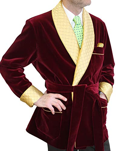 Men's Smoking Jacket Robe Burgundy Velvet Quilted Jackets Velvet Gown Robe Dinner Jacket Blazers3