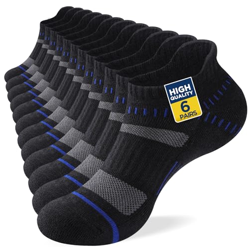Niofind Calcetines Hombre Deporte 6 Pares, Cortos Amortiguados Unisex, Algodón Transpirable Secado Rápido, Running Caminar Senderismo, Negro