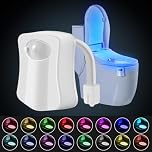 HOTUT Motion Sensor Toilet Night Light, 16 Colors Changing RGB Toilet Bowl LED Light, Led Bathroom NightLight, Battery Powered, Body Motion Sensor Toilet Bowl Seat Lamp, Fun Gifts for Women Men