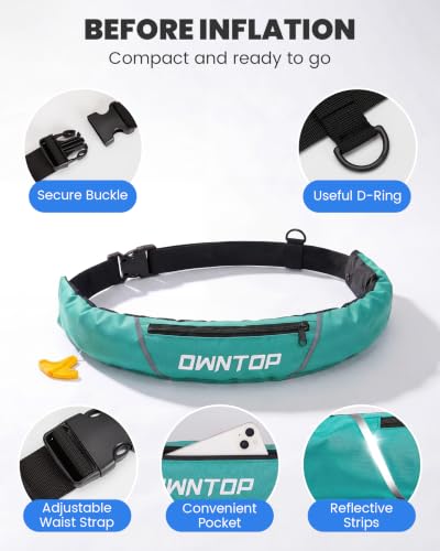 Image of Owntop Manual Inflatable Belt Pack, Adults Swim Jacket with Blowpipe & Whistle, 24g CO2 Cylinder Included, Low Profile for Kayaking, Fishing, Paddle Sports