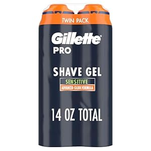 Gillette PRO Shaving Gel For Men Cools To Soothe Skin And Hydrates Facial Hair, TWIN PACK – Total 14oz, ProGlide Sensitive 2 in 1 Shave Gel