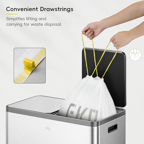 Image of EKO 10.6 Gallon / 35-40 Liter Drawstring Trash Bags, 60 Count Heavy-Duty Tall Kitchen Garbage Can Liners, Extra-Strong Leak-Resistant, Unscented, White, Code M