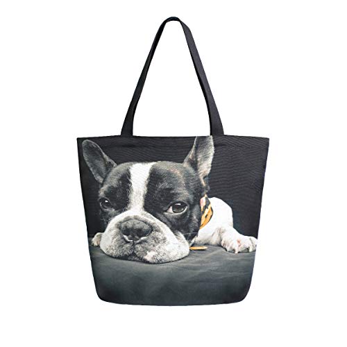 Mnsruu Grand sac à main réutilisable pour femme, motif bouledogue français, idéal pour les courses, les voyages, les activités en plein air