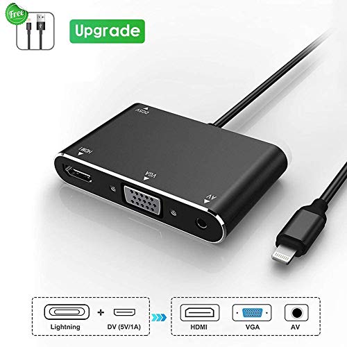 HDMI VGA AV Adapter Converter, MKROYO 2019 Newest Version 5 in 1 Plug and Play Digtal AV Adapter for iPhone X / 8 / 8Plus/7/7Plus/6/6s/6s Plus/5/5s iPad iPod to Projector HDTV
