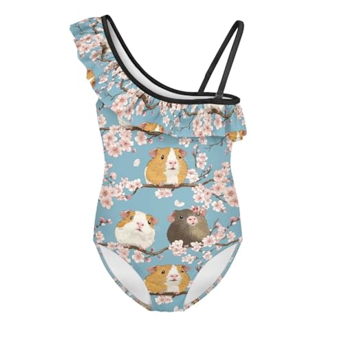 Girls One-Piece Swimwear 3-14 Y 1-Shoulder Ruffle Swimsuits Kids Soft Adjustable Strap Bathing Suit Swimsuits