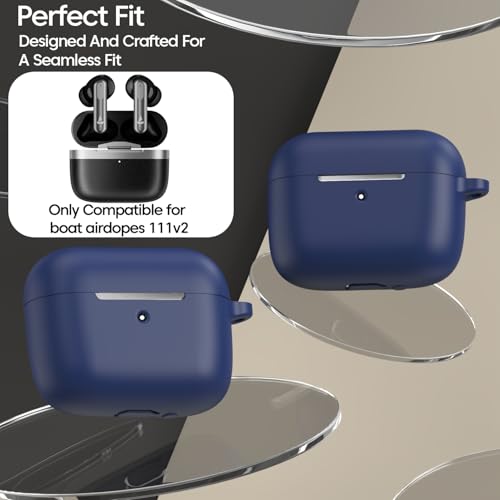 Image of Sounce Soft Silicone Case Cover Compatible with Boat Airdopes 111v2 -Scratch-Resistant Shockproof Protective Skin with Keychain Clip (Blue)