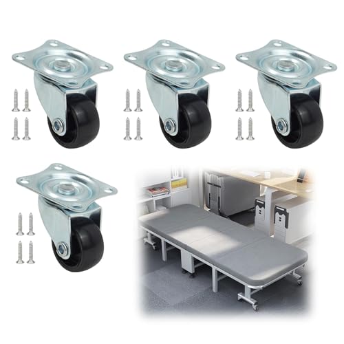4 PCS Swivel Castor Wheels, Heavy Duty Moving Furniture Casters with Screws - 60KG Load Silent Small Trolley Wheels Set for Cabinets Workbenches DIY Moving Objects (Black)