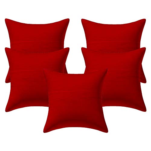 Image of Silk Elephant Printed Red Color Pillow Cover | Jaipuri Traditional Silk Cushion Cover (16 x 16 Inch) | Set of 5