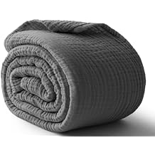 100% Cotton Muslin Blanket Large 50" x 70", Breathable and Lightweight Cotton Throw Blanket for Bed and Couch, Soft Cooling Summer Gauze Blanket for Adults All Season, Dark Grey