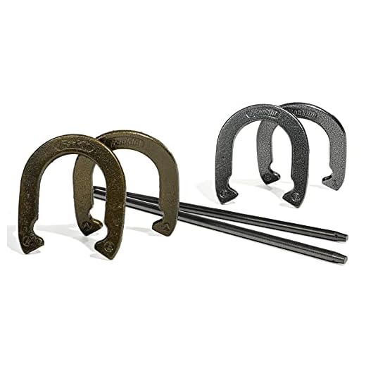 Franklin Sports Horseshoes Sets - Includes 4 Horseshoes and 2 Stakes - Official Weight Horseshoes and Stakes - All Weather Durable Sets - Starter