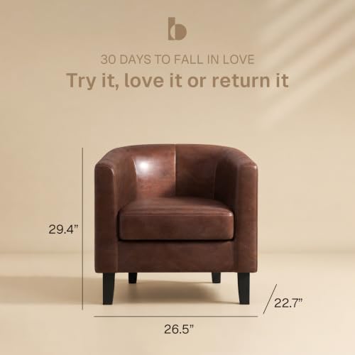 Image of BELLEZE Accent Barrel Chair, Club Tub Sofa Corner Chair with Flared Legs and Cozy Soft Padding for Living Room Bedroom Waiting Room - Caramel