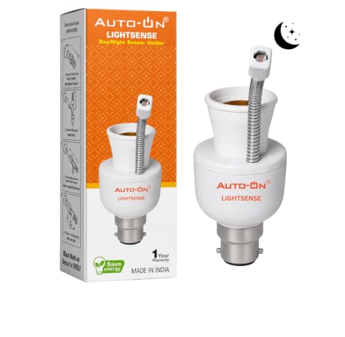 Image of Auto-ON LightSense Automatic Day /Night Sensor Holder, B22 Base, at Night & Off in Daylight, Flexible Sensor Design, for Outdoor Lights (One Year Warranty) (Made in India)