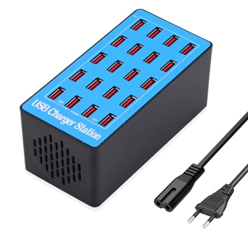 Cargador USB, Estación de Carga USB de Escritorio 100W/20A de 20 Puertos, Hub USB, Cargador USB de Sobremesa, Enchufe de Alimentación USB, Compatible con iPhone/Samsung/Google/Xiaomi/Huawei.