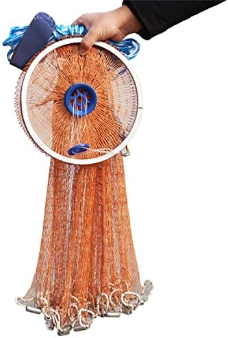 EASY BIG American Fishing Cast Net with Aluminum Frisbee for Bait Trap Fish Dia:7.8ft/9.8ft/11.8ft/13.7ft, 0.8inch Mesh Size